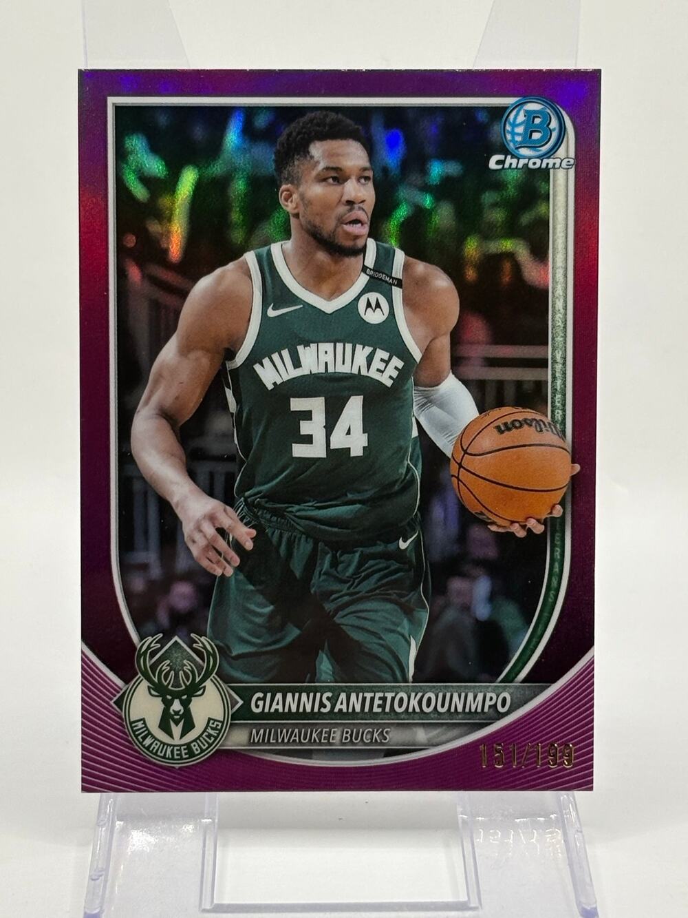 2025-26 Bowman Chrome Giannis Antetokounmpo Fuchsia Refractor 151/199 SP Heat